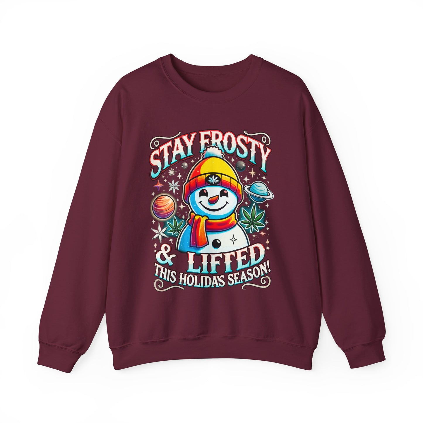 Stay Frosty & Lifted - Cosmic Snowman Crewneck Sweatshirt