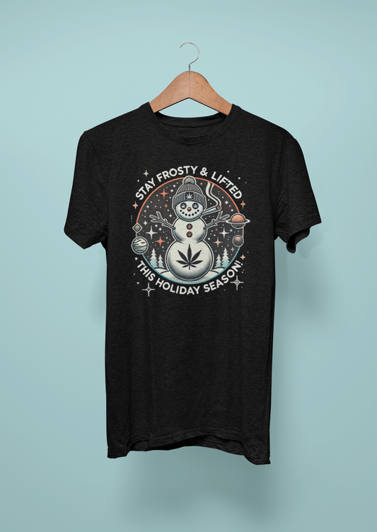 Stay Frosty & Lifted - Cosmic Snowman Holiday Tee