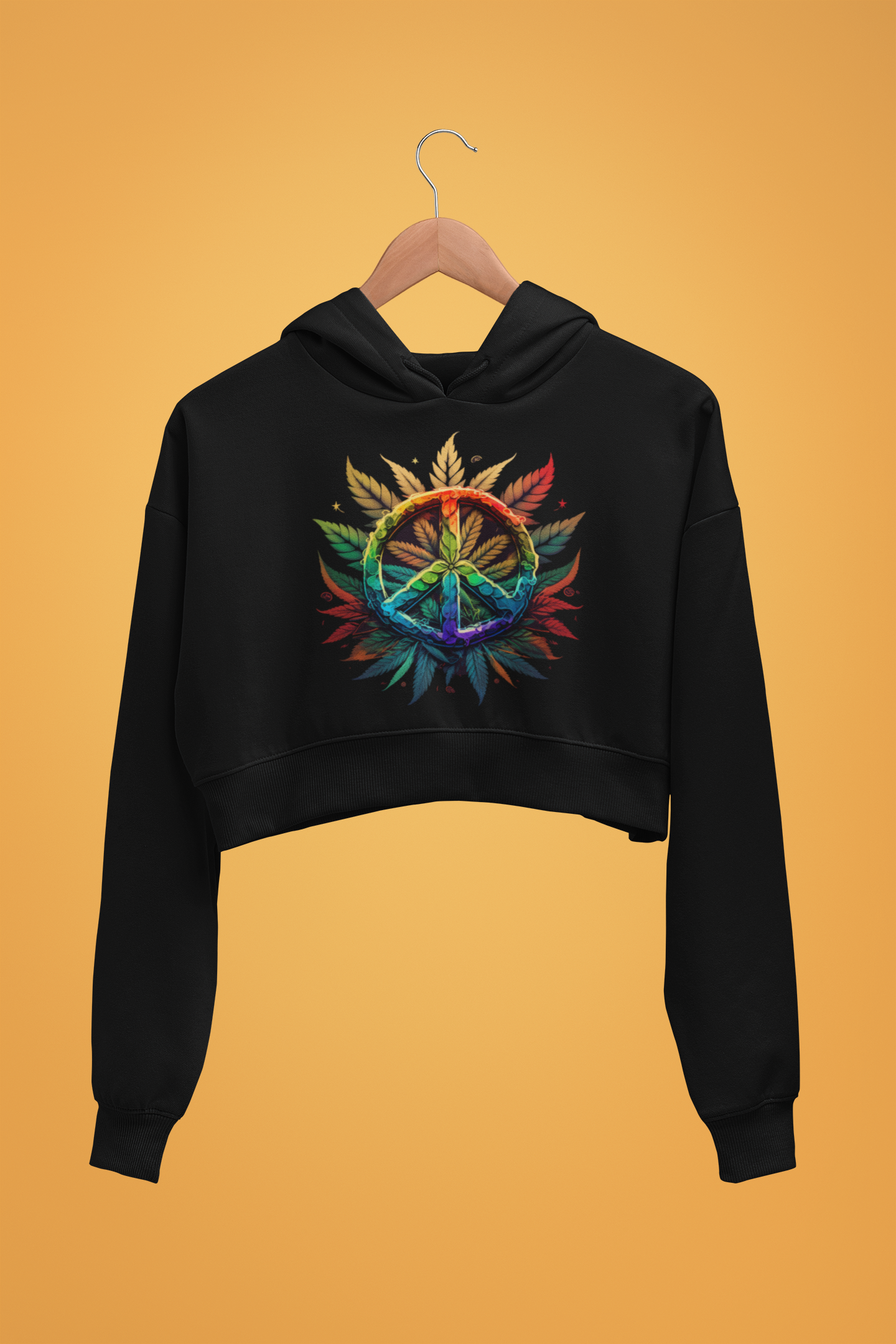 Peace Leaf Cropped Hooded Sweatshirt